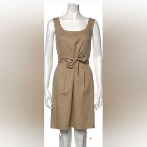 Tory Burch Designer Leena Cotton Khaki Tan Sleeveless Scoop Neck Belted Dress 8